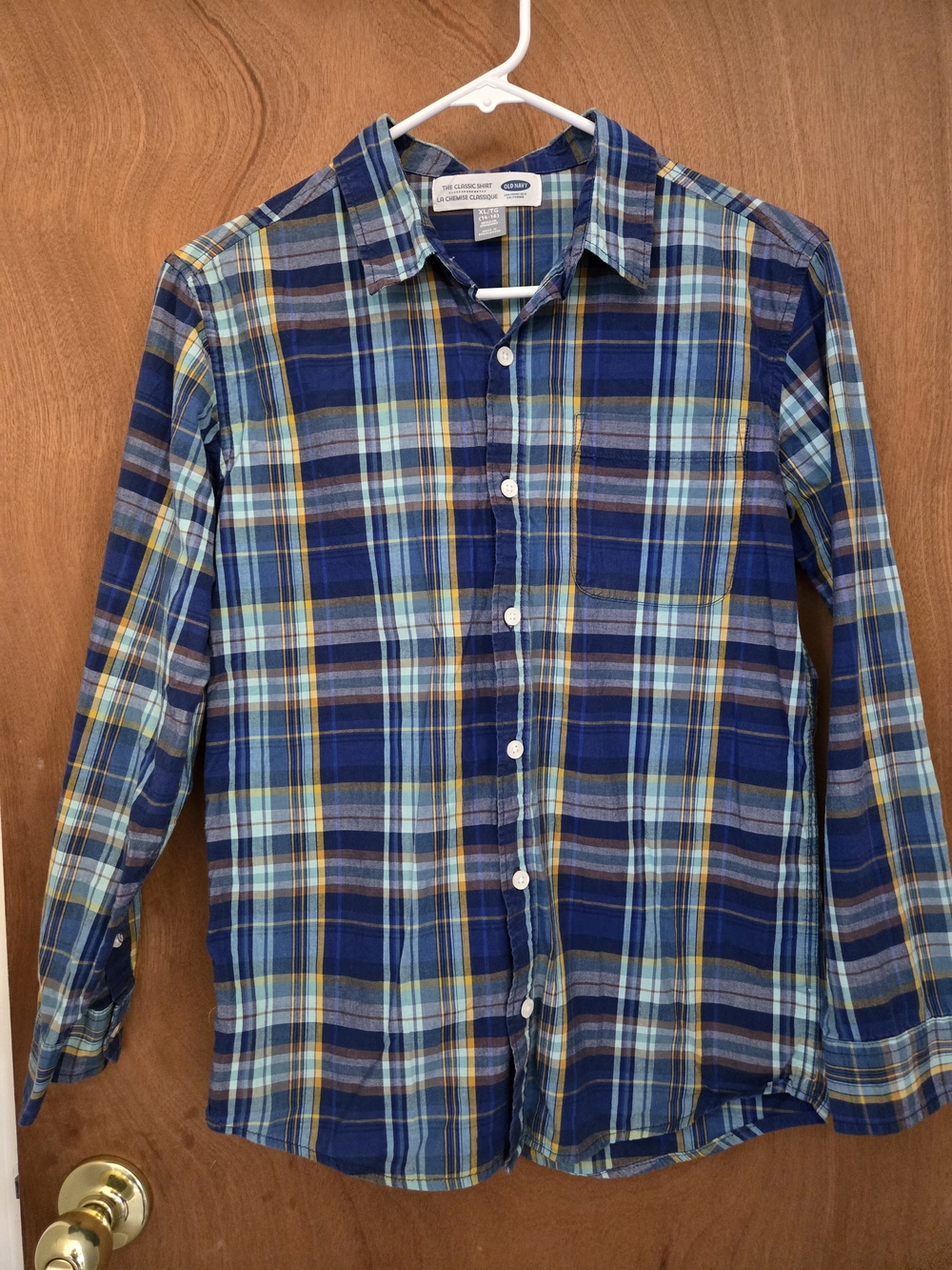 Old Navy Boys Classic Shirt Size XL 14-16 Blue Plaid Button-Up